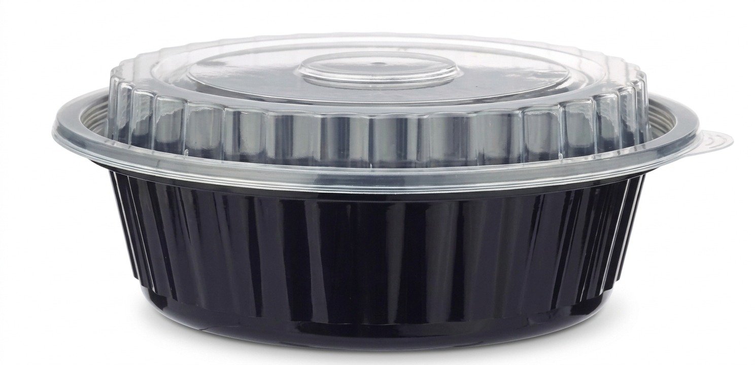 Black Round Ribbed Microwave Plastic Containers Assorted Sizes (25 Pcs) (32-24) ounces