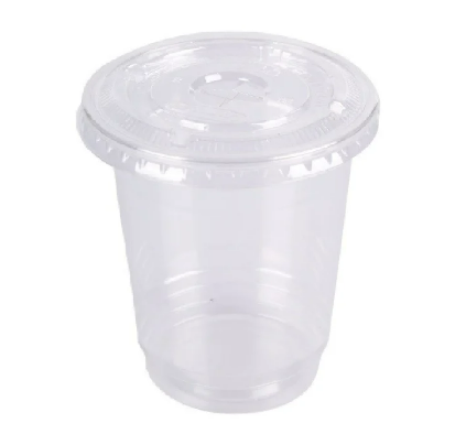Plastic Transparent Cup with flat lid - 12 oz (50 pcs)
